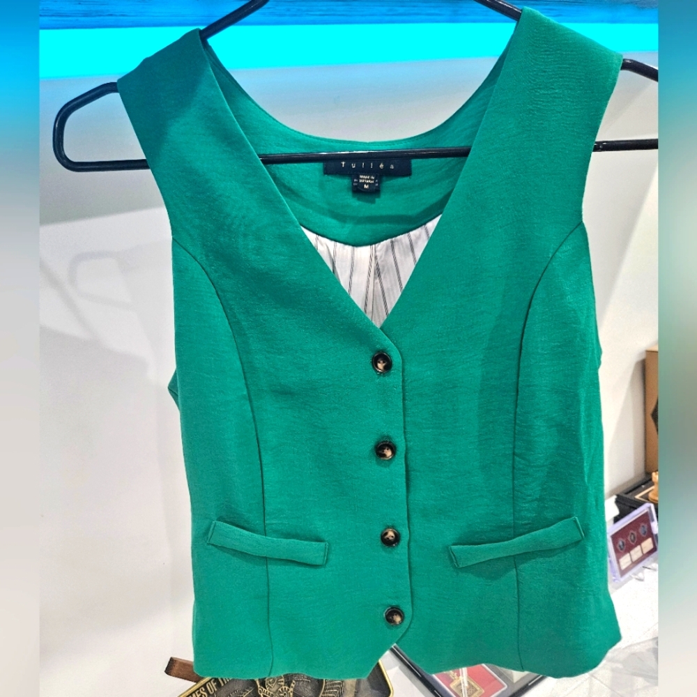 Green Twill Buttoned Vest Size M